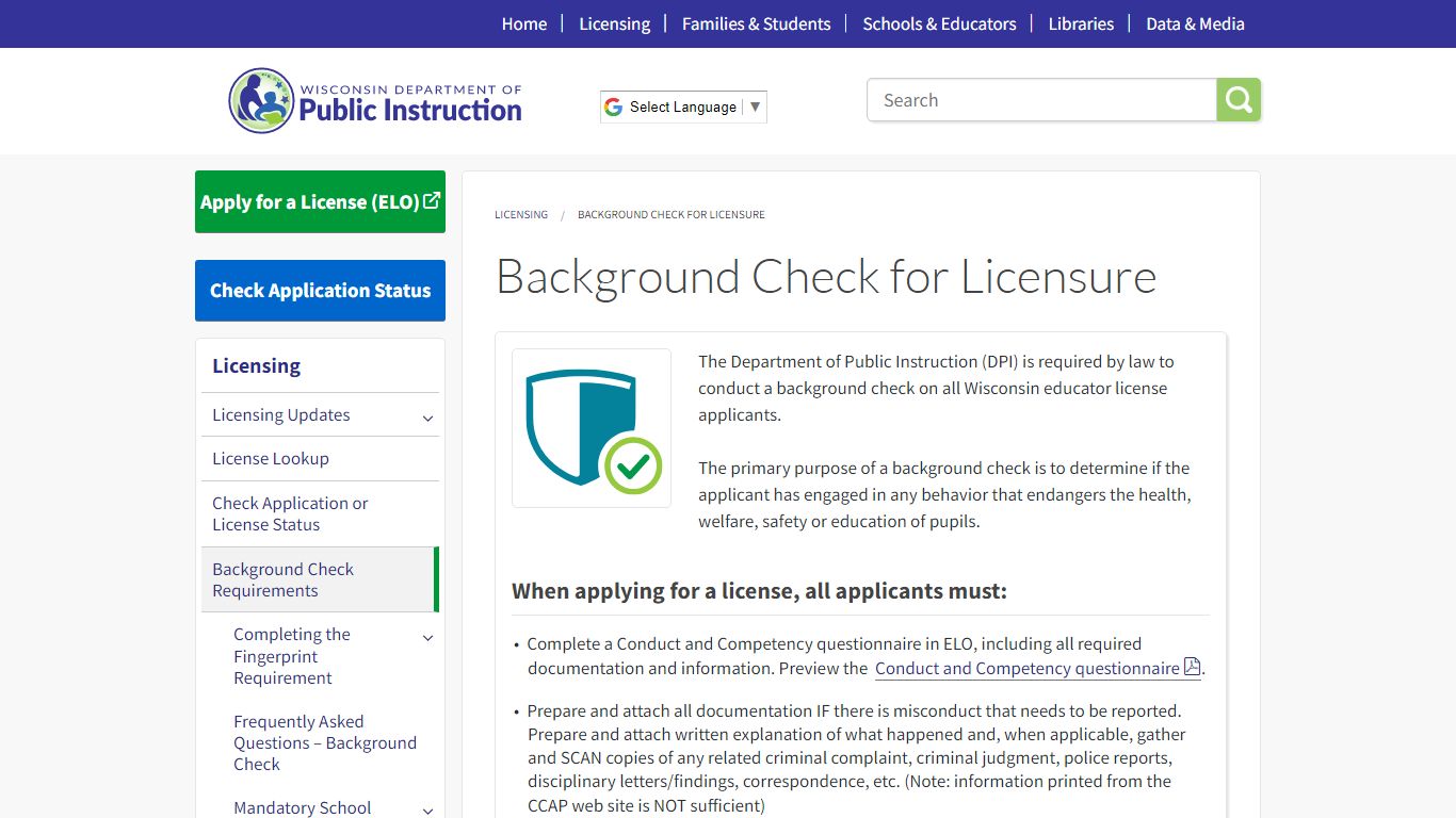Background Check for Licensure - Wisconsin Department of Public Instruction